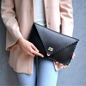 Simple Black Leather Clutch